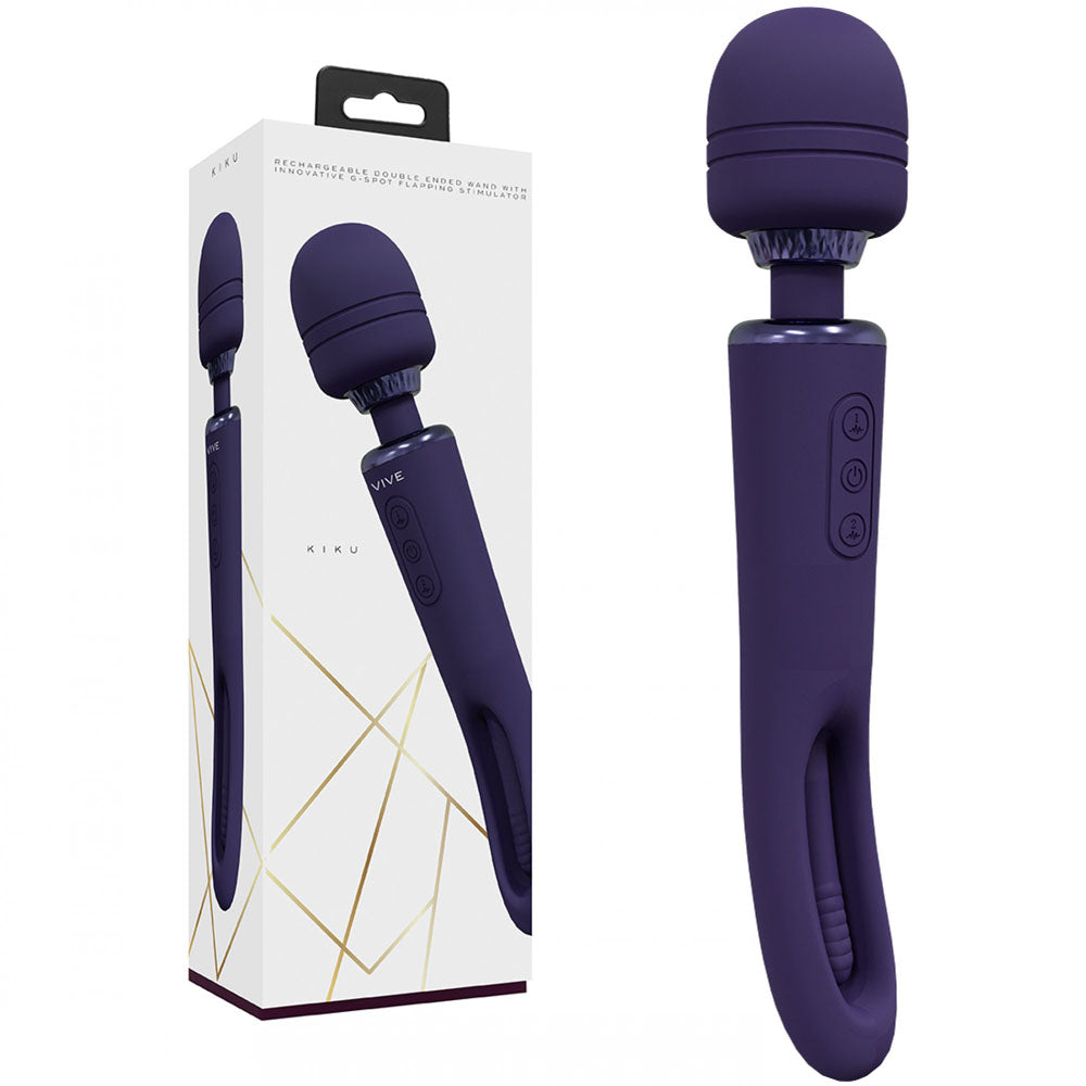 VIVE Kiku - Purple - Purple 25.2 cm USB Rechargeable Dual End Massage Wand with Flapping Tip Shots Toys
